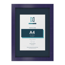 Purple A3 picture frame with a Pacific Blue mount for an A4 photo