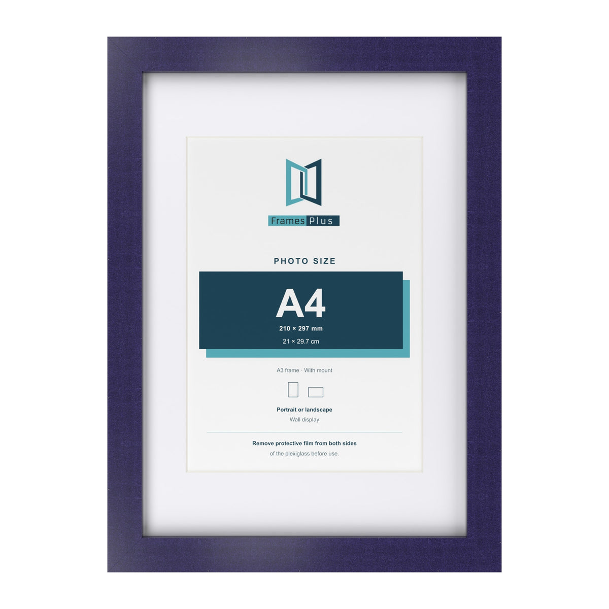 Purple A3 picture frame with a white mount for an A4 photo