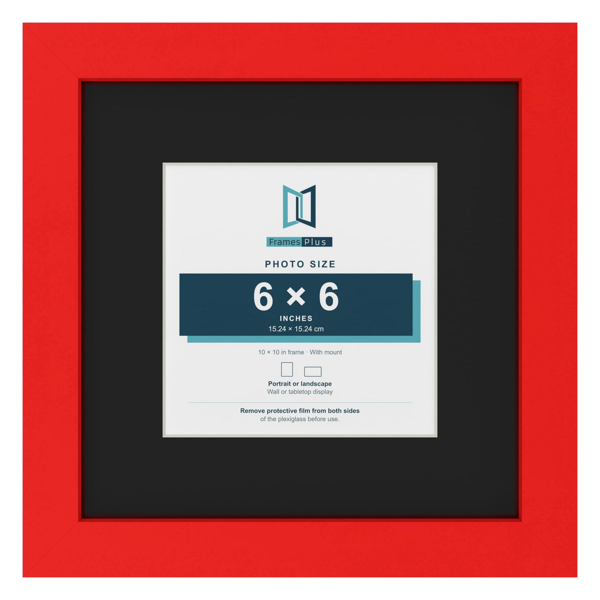 Red 10 x 10 inch picture frame with a black mount for a 6 x 6 inch photo