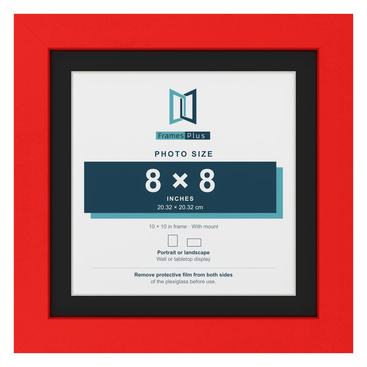 Red 10 x 10 inch picture frame with a black mount for an 8 x 8 inch photo