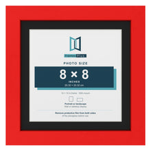 Red 10 x 10 inch picture frame with a black mount for an 8 x 8 inch photo