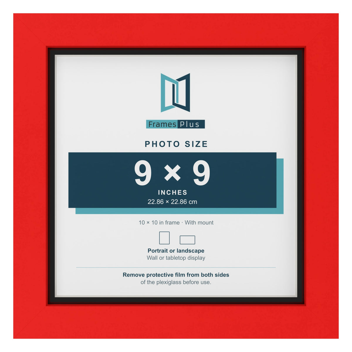 Red 10 x 10 inch picture frame with a black mount for a 9 x 9 inch photo