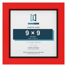 Red 10 x 10 inch picture frame with a black mount for a 9 x 9 inch photo