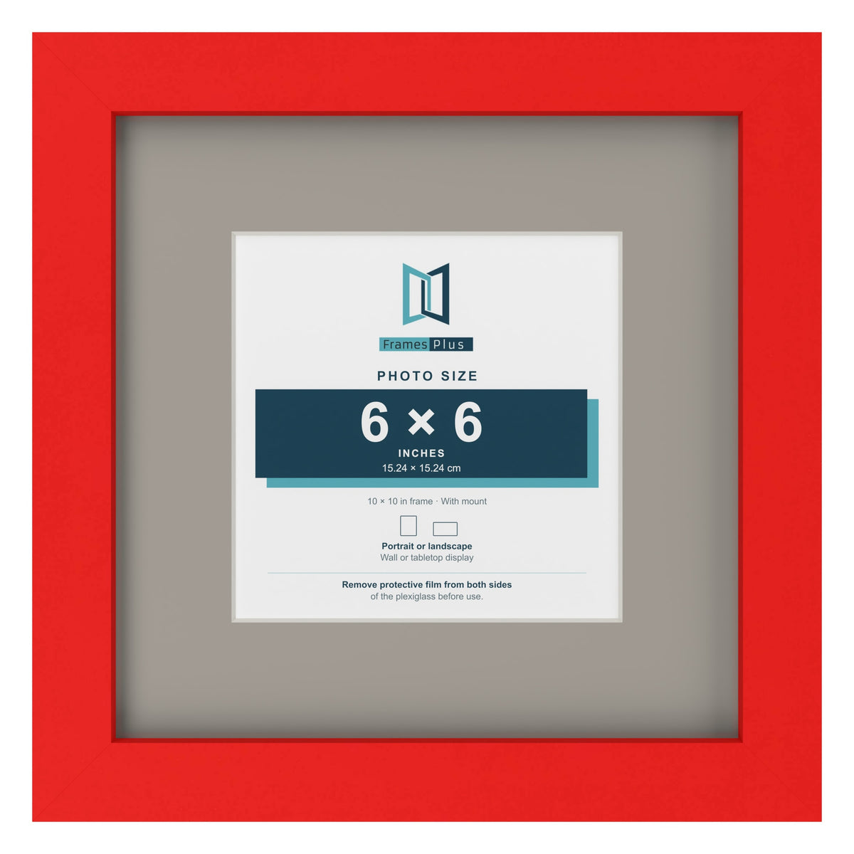 Red 10 x 10 inch picture frame with a Dawn Grey mount for a 6 x 6 inch photo