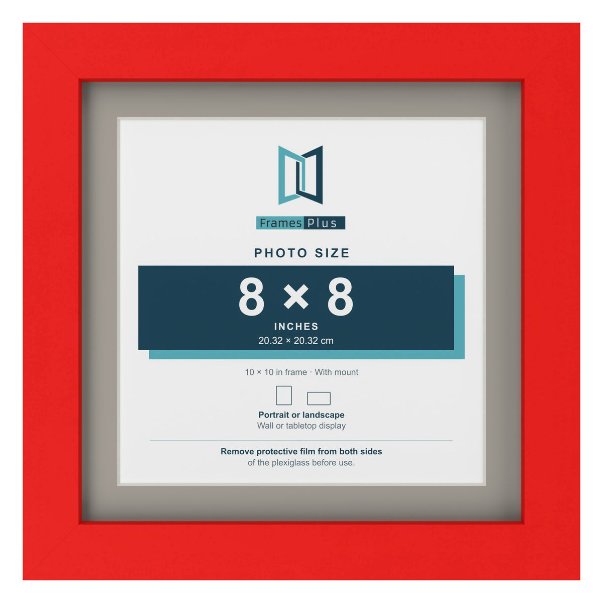 Red 10 x 10 inch picture frame with a Dawn Grey mount for an 8 x 8 inch photo
