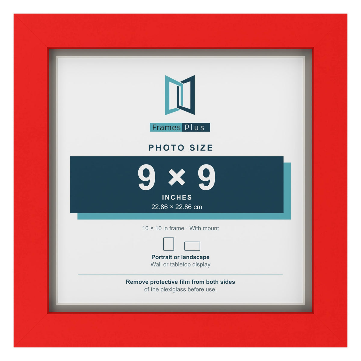 Red 10 x 10 inch picture frame with a Dawn Grey mount for a 9 x 9 inch photo