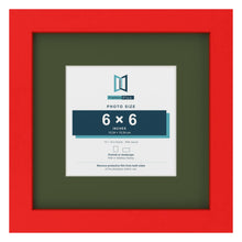 Red 10 x 10 inch picture frame with a green mount for a 6 x 6 inch photo