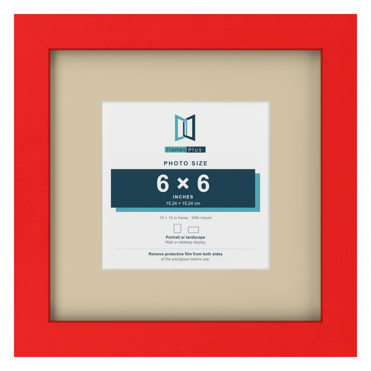 Red 10 x 10 inch picture frame with an ivory mount for a 6 x 6 inch photo