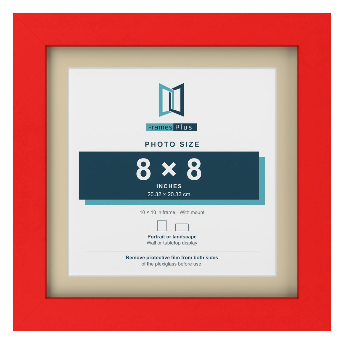 Red 10 x 10 inch picture frame with an ivory mount for an 8 x 8 inch photo