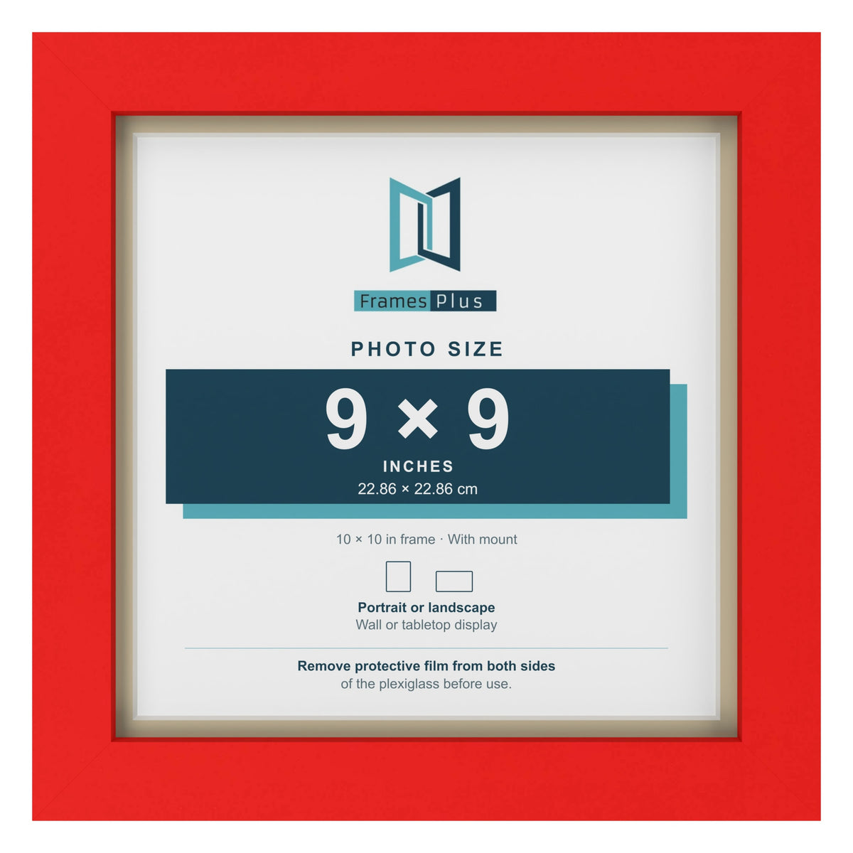 Red 10 x 10 inch picture frame with an ivory mount for a 9 x 9 inch photo