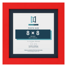 Red 10 x 10 inch picture frame with a Pacific Blue mount for an 8 x 8 inch photo