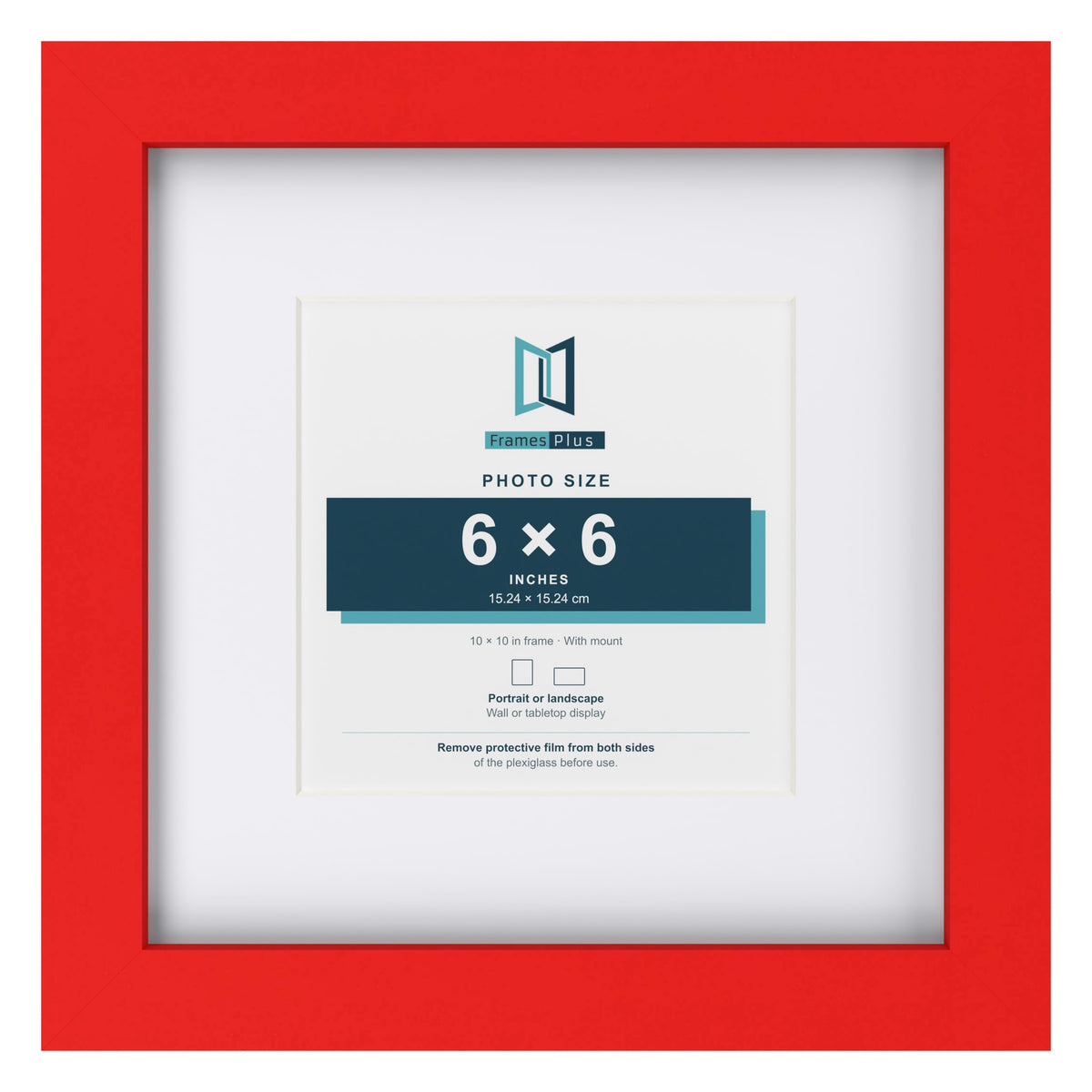 Red 10 x 10 inch picture frame with a white mount for a 6 x 6 inch photo