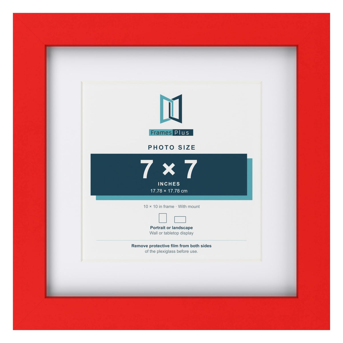 Red 10 x 10 inch picture frame with a white mount for a 7 x 7 inch photo