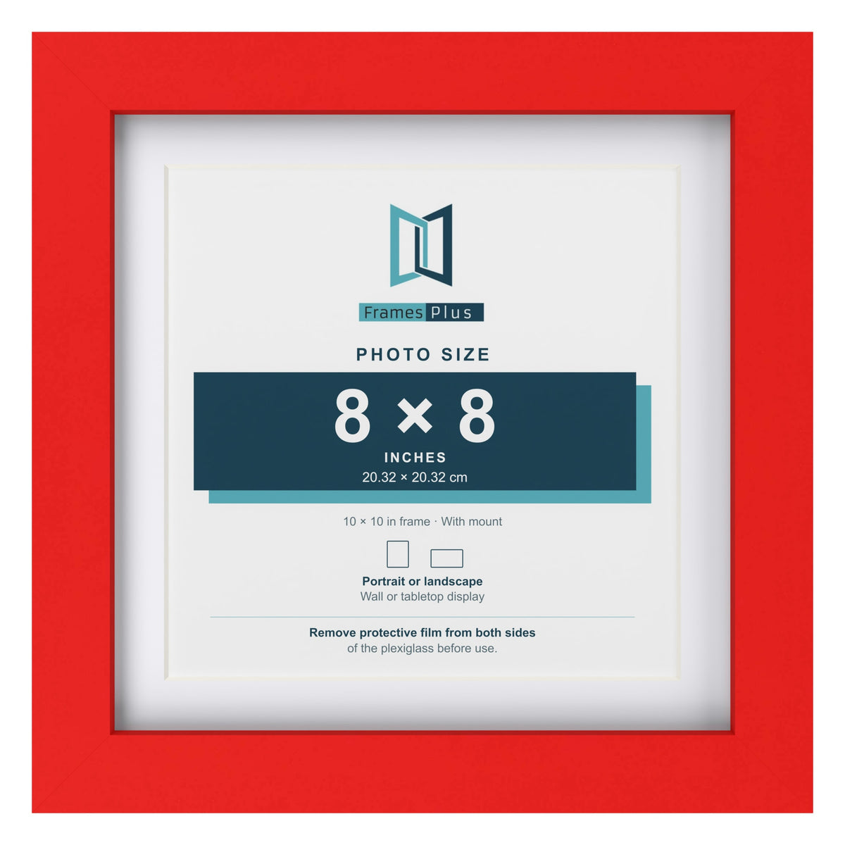 Red 10 x 10 inch picture frame with a white mount for a 8 x 8 inch photo