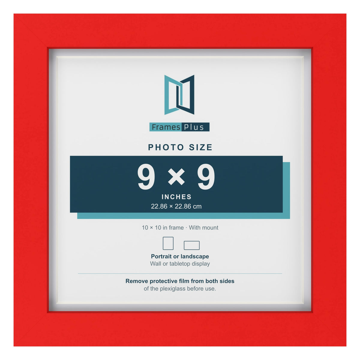 Red 10 x 10 inch picture frame with a white mount for a 9 x 9 inch photo
