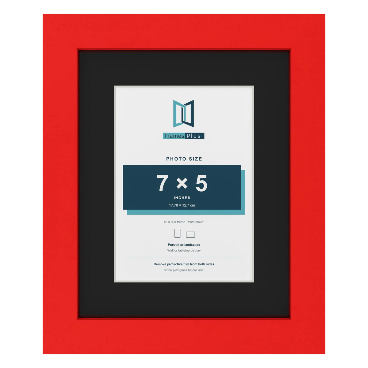 Red 10 x 8 inch picture frame with a black mount for a 7 x 5 inch photo