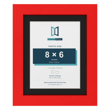 Red 10 x 8 inch picture frame with a black mount for an 8 x 6 inch photo