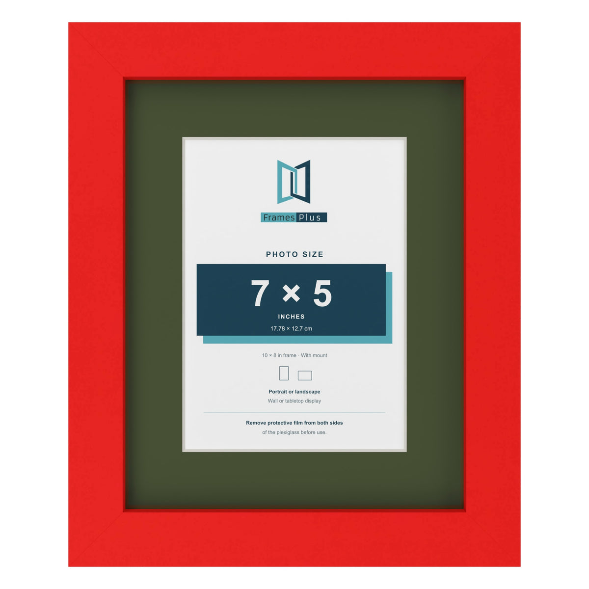 Red 10 x 8 inch picture frame with a green mount for a 7 x 5 inch photo