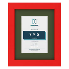 Red 10 x 8 inch picture frame with a green mount for a 7 x 5 inch photo