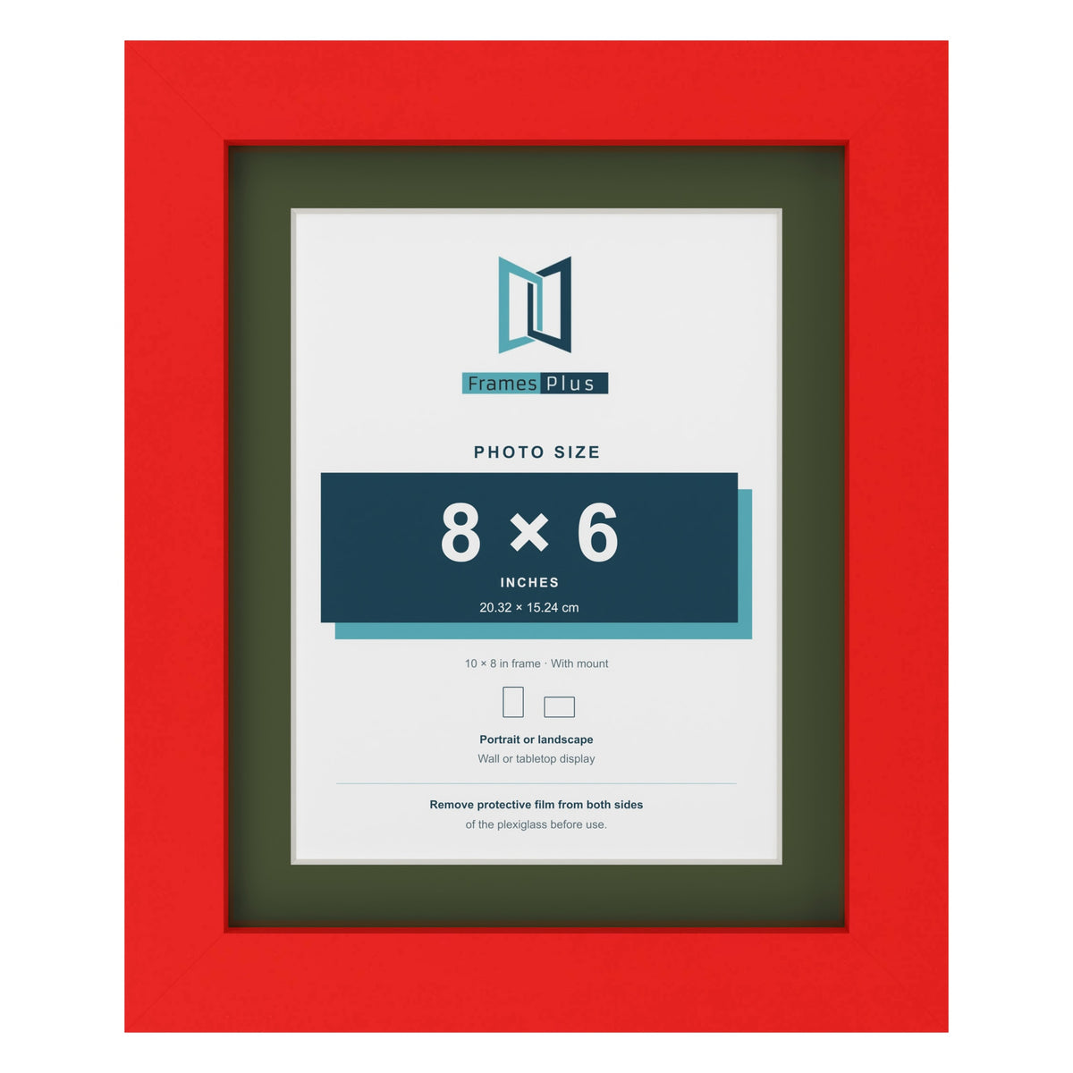 Red 10 x 8 inch picture frame with a green mount for an 8 x 6 inch photo