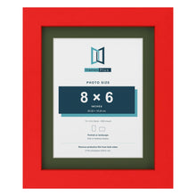 Red 10 x 8 inch picture frame with a green mount for an 8 x 6 inch photo