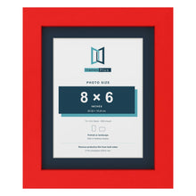Red 10 x 8 inch picture frame with a Pacific Blue mount for an 8 x 6 inch photo