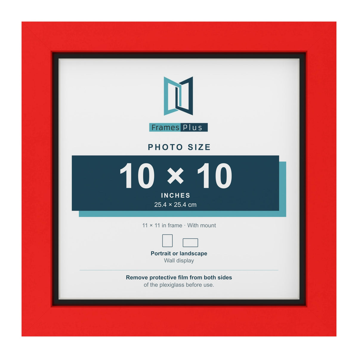 Red 11 x 11 inch picture frame with a black mount for a 10 x 10 inch photo