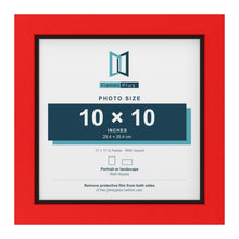 Red 11 x 11 inch picture frame with a black mount for a 10 x 10 inch photo