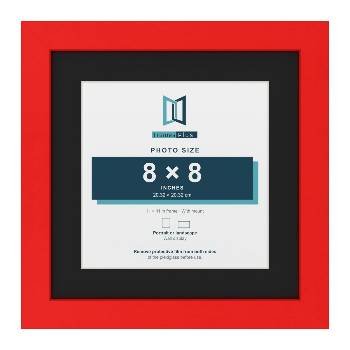 Red 11 x 11 inch picture frame with a black mount for an 8 x 8 inch photo