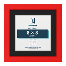Red 11 x 11 inch picture frame with a black mount for an 8 x 8 inch photo