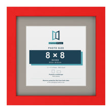 Red 11 x 11 inch picture frame with a Dawn Grey mount for an 8 x 8 inch photo
