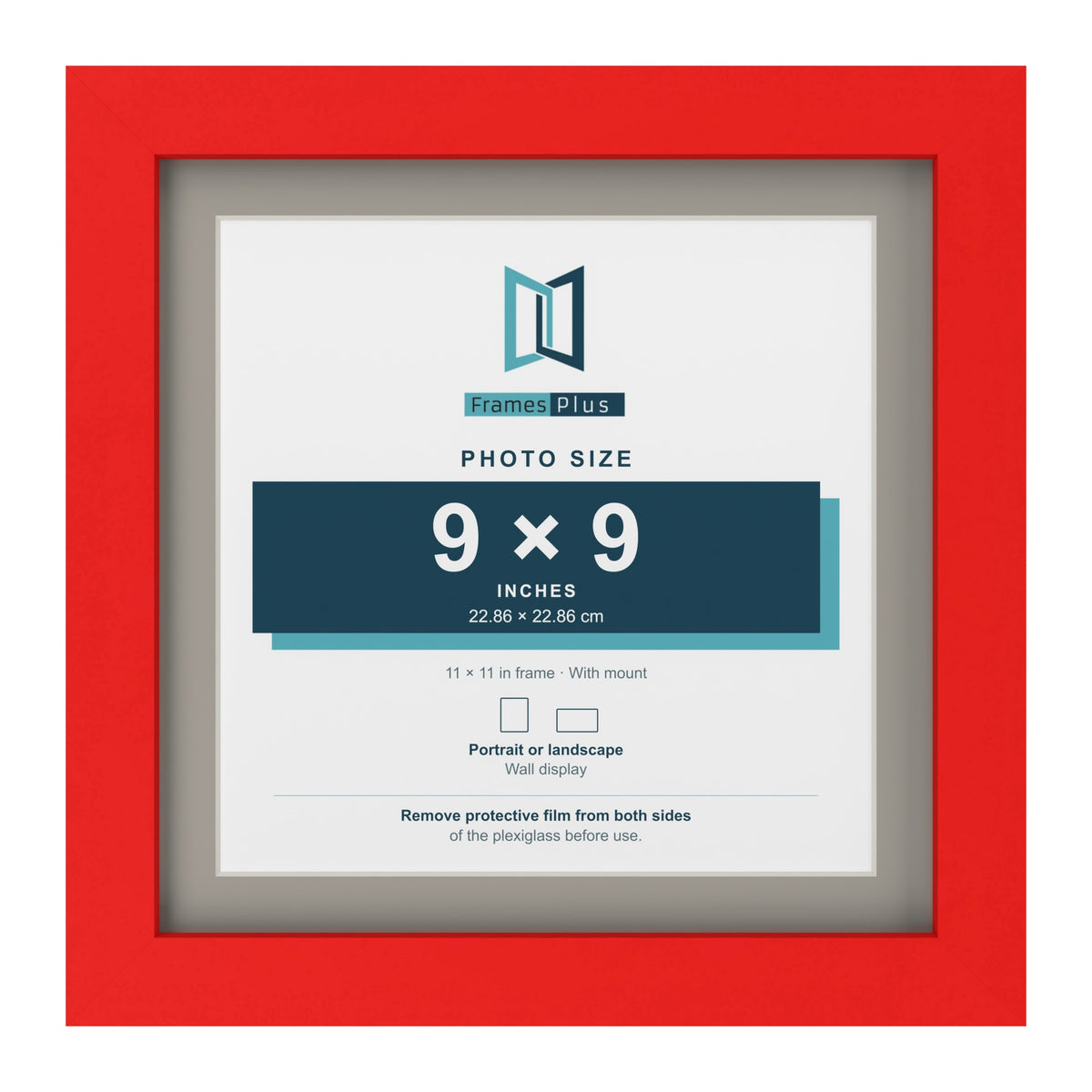 Red 11 x 11 inch picture frame with a Dawn Grey mount for a 9 x 9 inch photo