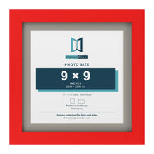 Red 11 x 11 inch picture frame with a Dawn Grey mount for a 9 x 9 inch photo
