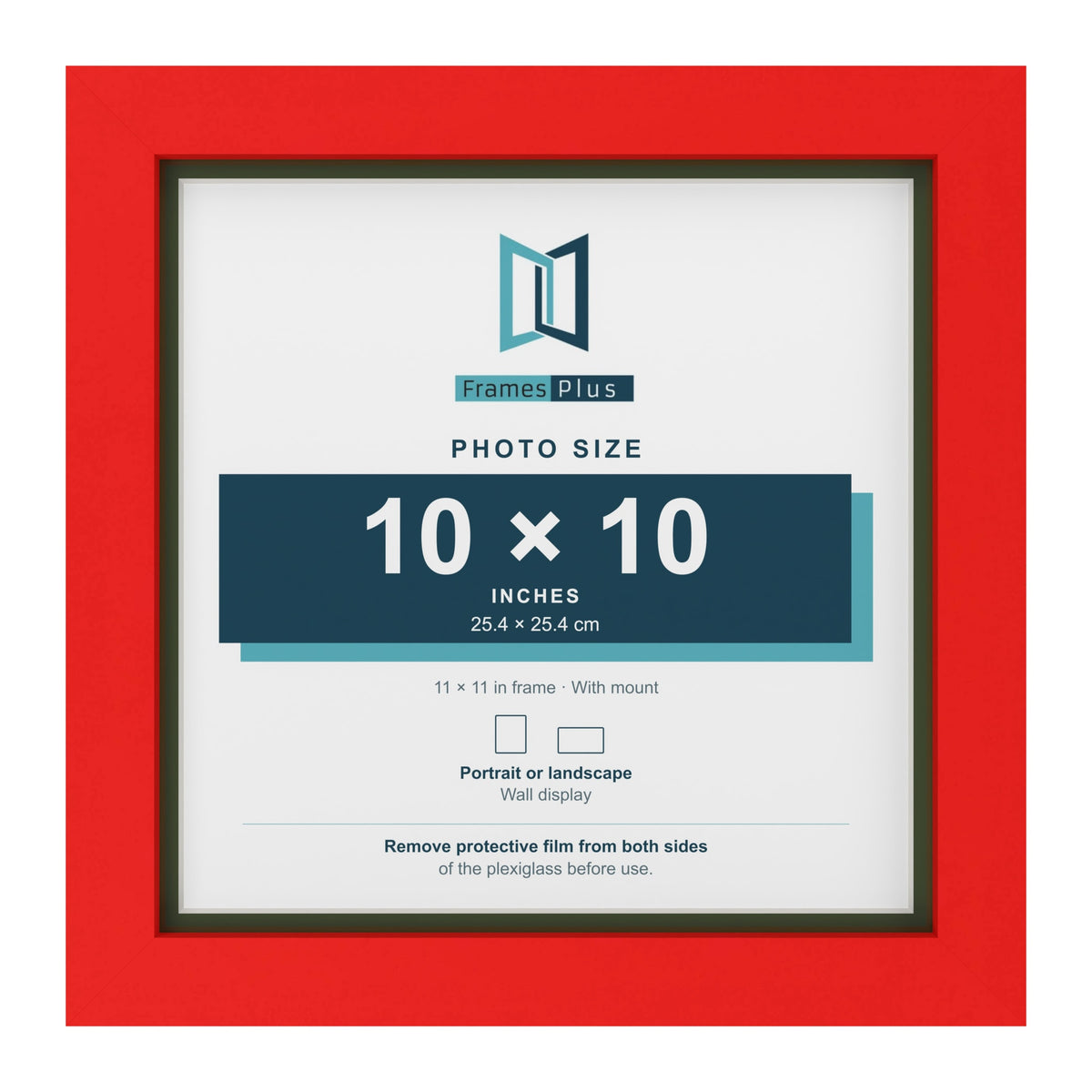 Red 11 x 11 inch picture frame with a green mount for a 10 x 10 inch photo