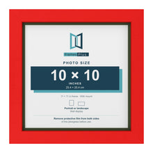Red 11 x 11 inch picture frame with a green mount for a 10 x 10 inch photo