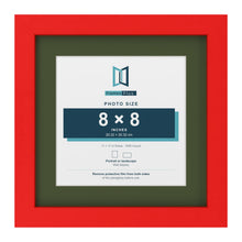Red 11 x 11 inch picture frame with a green mount for an 8 x 8 inch photo