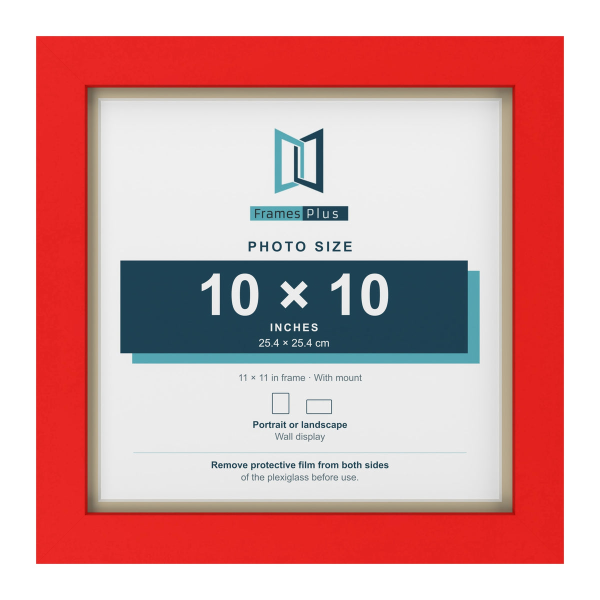 Red 11 x 11 inch picture frame with an ivory mount for a 10 x 10 inch photo