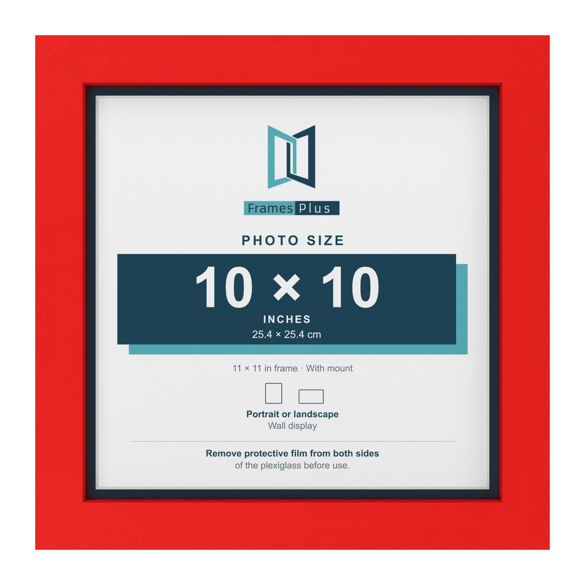 Red 11 x 11 inch picture frame with a Pacific Blue mount for a 10 x 10 inch photo