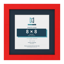 Red 11 x 11 inch picture frame with a Pacific Blue mount for an 8 x 8 inch photo