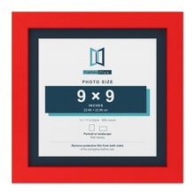 Red 11 x 11 inch picture frame with a Pacific Blue mount for a 9 x 9 inch photo