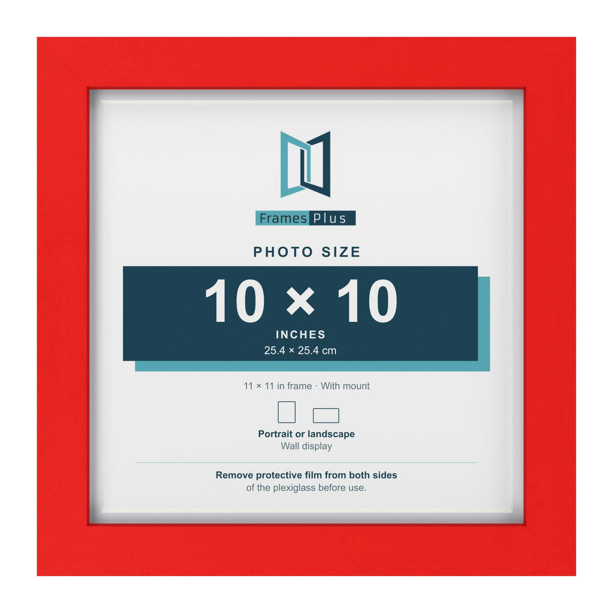 Red 11 x 11 inch picture frame with a white mount for a 10 x 10 inch photo