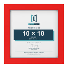 Red 11 x 11 inch picture frame with a white mount for a 10 x 10 inch photo