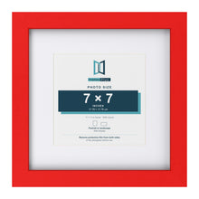 Red 11 x 11 inch picture frame with a white mount for a 7 x 7 inch photo