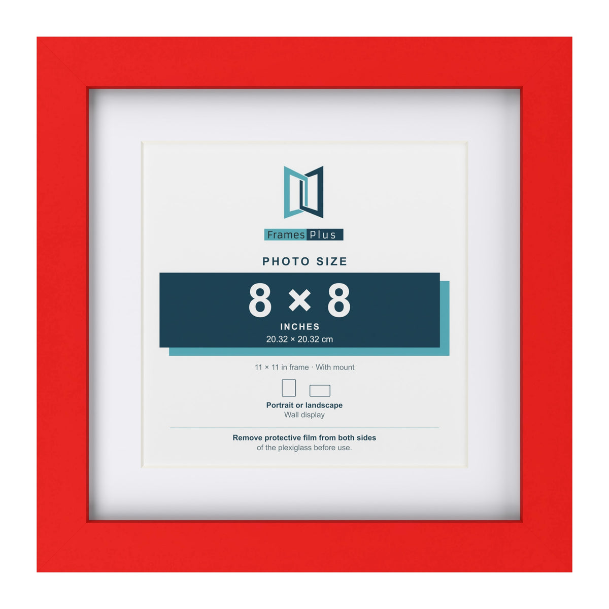 Red 11 x 11 inch picture frame with a white mount for a 8 x 8 inch photo