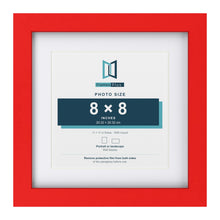Red 11 x 11 inch picture frame with a white mount for a 8 x 8 inch photo