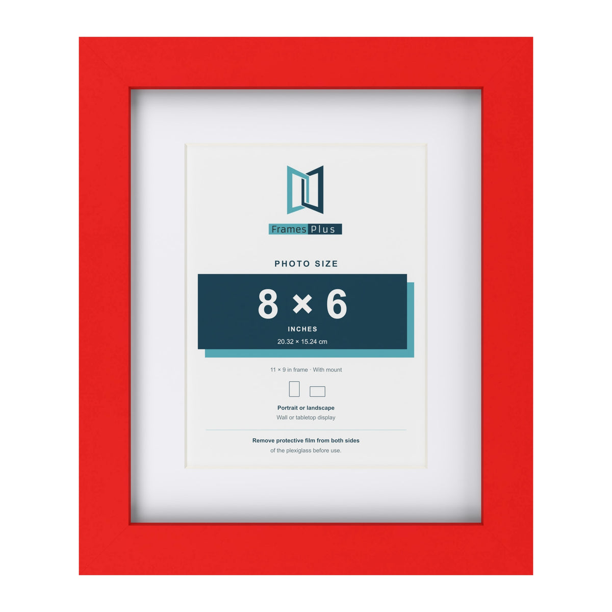 Red 11 x 9 inch picture frame with a white mount for an 8 x 6 inch photo