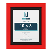 Red 12 x 10 inch picture frame with a black mount for a 10 x 8 inch photo