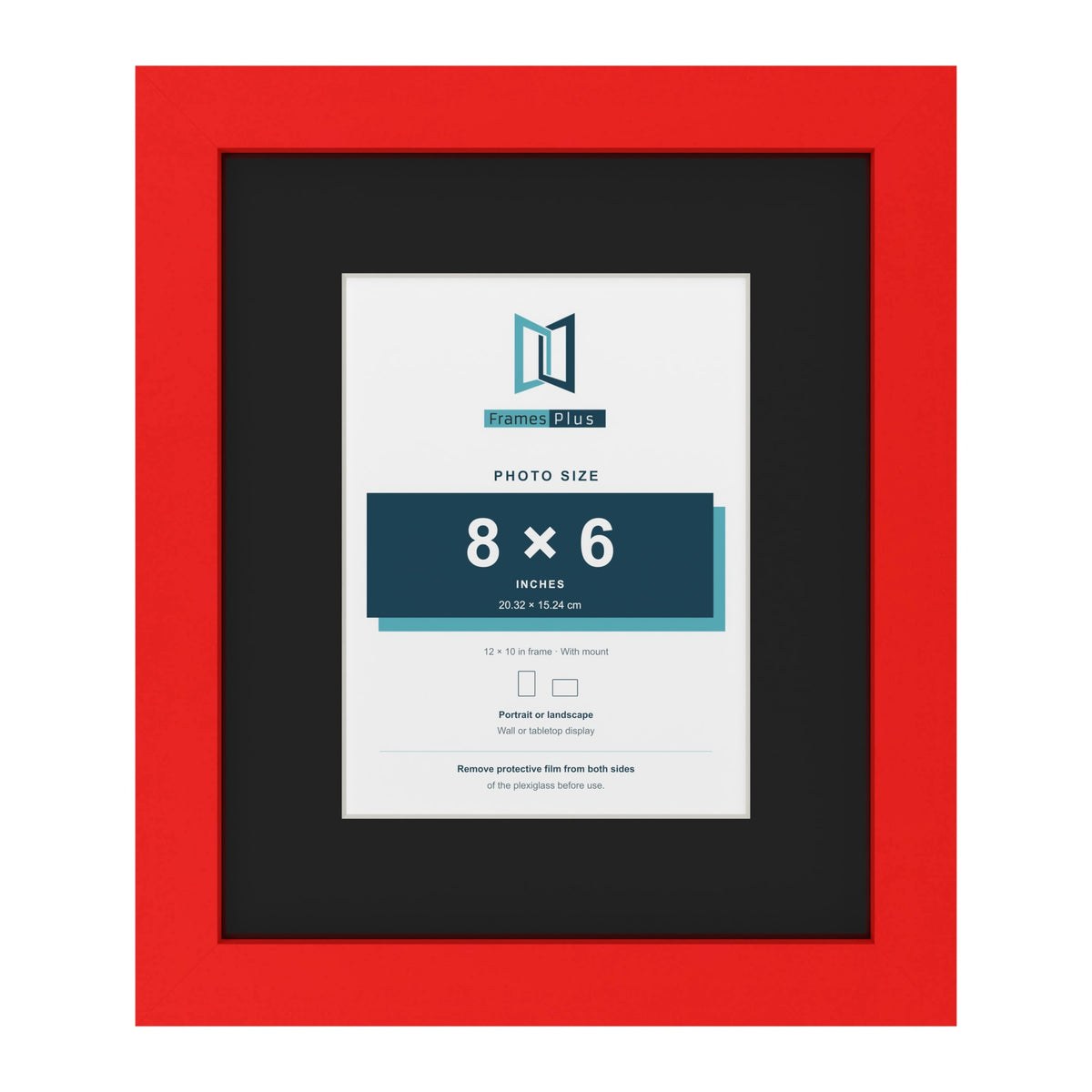Red 12 x 10 inch picture frame with a black mount for an 8 x 6 inch photo
