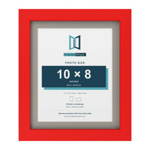 Red 12 x 10 inch picture frame with a Dawn Grey mount for a 10 x 8 inch photo