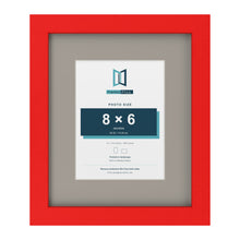 Red 12 x 10 inch picture frame with a Dawn Grey mount for an 8 x 6 inch photo